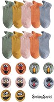 Smiling Socks® Sokken met gezicht | Sneakersokken - Vrouw/Man - Leuke sokken - Kleurrijk - 10 Paar - Maat 35-43 - Huissokken - Katoen - Cadeau voor haar