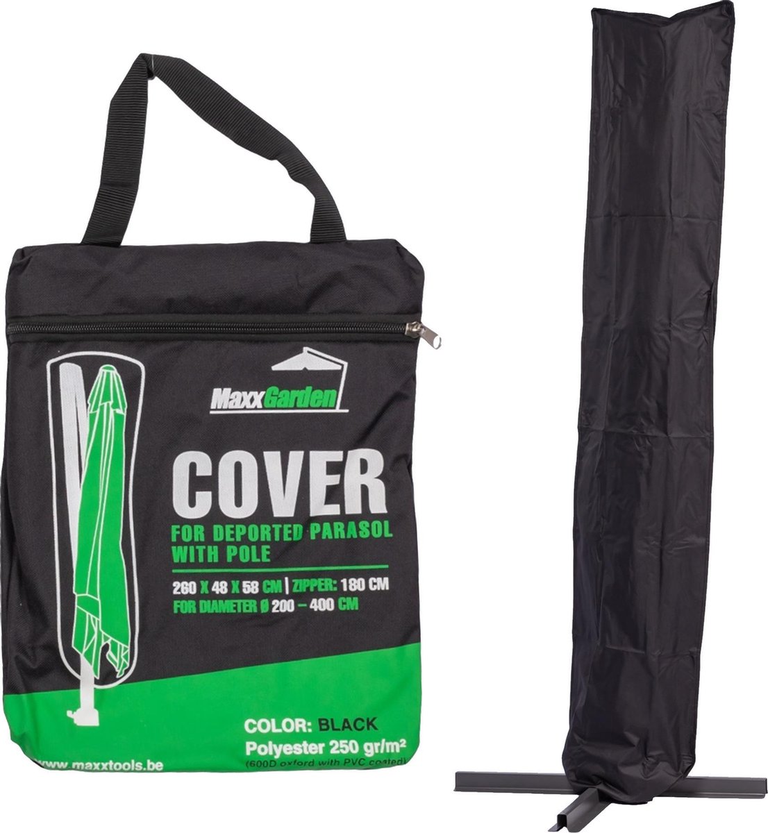 MaxxGarden Parasolhoes - Zweefparasol afdekhoes - 200-400 cm - met Rits en Trekkoord - Zwart