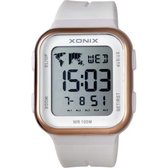 Xonix DAP-001 - Horloge - Digitaal - Vrouwen - Dames - Rechthoek - Siliconen band - ABS - Cijfers - Achtergrondverlichting - Alarm - Start-Stop - Chronograaf - Tweede tijdzone - Waterdicht - 10 ATM - Wit - Rosékleurig
