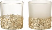 J-Line T-Lichthouder Schilfers Onderaan Glas Goud Klaar/Opal Small Assortiment Van 2