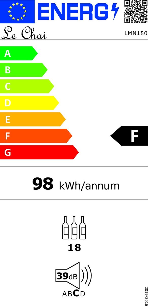Le Chai LMN180 Wijnkoelkast - 18 Flessen - Inbouw of - afbeelding 2