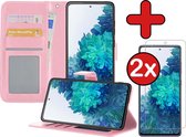Samsung S20FE Hoesje Book Case Met 2x Screenprotector - Samsung Galaxy S20FE Hoesje Wallet Case Portemonnee Hoes Cover - Licht Roze