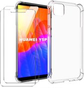Huawei Y5p Hoesje Anti-Shock TPU Siliconen Soft Case + 2X Tempered Glass Screenprotector