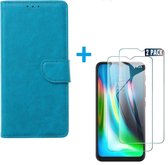 Motorola Moto G9 Play & E7 Plus - Bookcase Turquoise - portemonee hoesje met 2 stuks Glas Screen protector