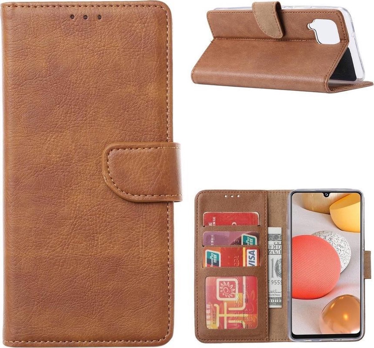 Bookcase Geschikt voor: Samsung Galaxy A12 - Lichtbruin - portemonnee hoesje