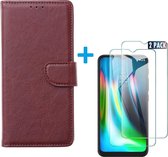 Motorola Moto G9 Play & E7 Plus - Bookcase Bordeaux - portemonee hoesje met 2 stuks Glas Screen protector