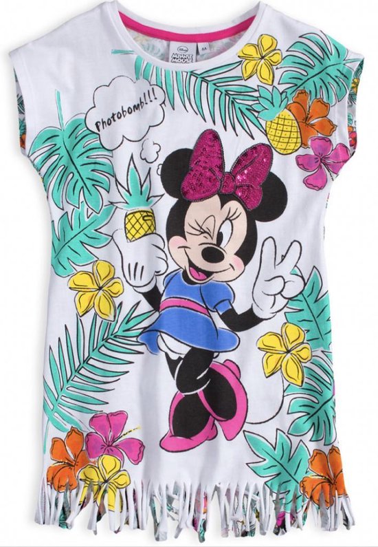 Disney Minnie Mouse zomer jurk - Photobomb! - wit/multi - maat 122/128 (8 jaar)