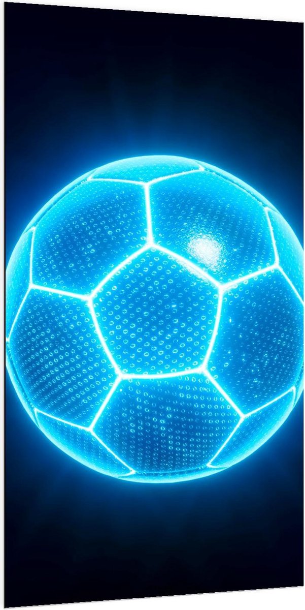 Dibond - Blauwe Neon Voetbal - 100x200cm Foto op Aluminium (Met Ophangsysteem)