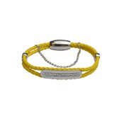 Silventi 980101657 Stalen Armband - Dames - Gevlochten - Met kristal - Magneet Sluiting - Geel - 19cm - Zilverkleurig - Leer
