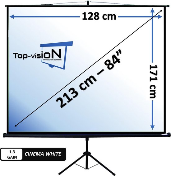 Projectiescherm op statief - Statiefscherm 84" mét opbergtas - 171 x 128 cm - 4:3 of 16:9 - beamer scherm