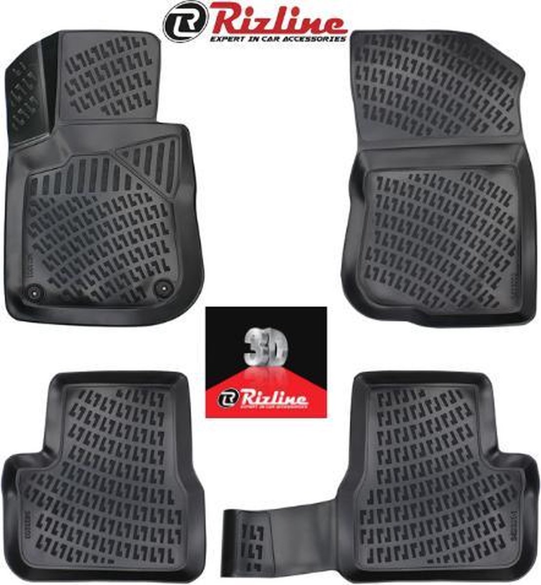 Rizline 3D rubberen matten automatten vloermatten compatibel met CITROEN C3 2003-2009 Premium 3D originele pasvorm-rubberen zwart