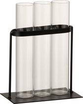 J-Line Vaasje 3 Tubes Metaal/Glas Zwart - Bloemenvaas 11 cm hoog