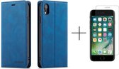 Apple iPhone 8 Telefoonhoesje | iPhone 7 | iPhone SE 2020 | Hoogwaardig Leren Bookcase | Portemonnee | Blauw + 1x screenprotector