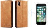 Apple iPhone 8 Telefoonhoesje | iPhone 7 | iPhone SE 2020 | Hoogwaardig Leren Bookcase | Portemonnee | Bruin + 1x screenprotector