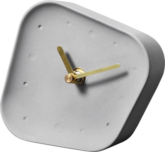 QUVIO Horloge de table en béton asymétrique avec aiguilles dorées / Horloge de bureau / Horloge / Klok de table - Grijs