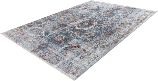Lalee Medellin- Vloerkleed- perzisch- Superzacht- Vintage- look- laag polig- Tapijt- Karpet - 200x290 cm- Blauw Oranje Beige multi