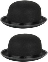 2x stuks zwarte verkleed bolhoed - Charlie Chaplin - Engelse heren bolhoed voor volwassenen - Carnavals feesthoeden