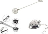 thee hartje rvs met honing lepel en thee scoop-thee ei set-moederdag cadeautje- losse thee set - thee hartje - thee ei -  thee zeef - losse thee  - thee ei roestvrijstaal - rvs - thee ei rvs 