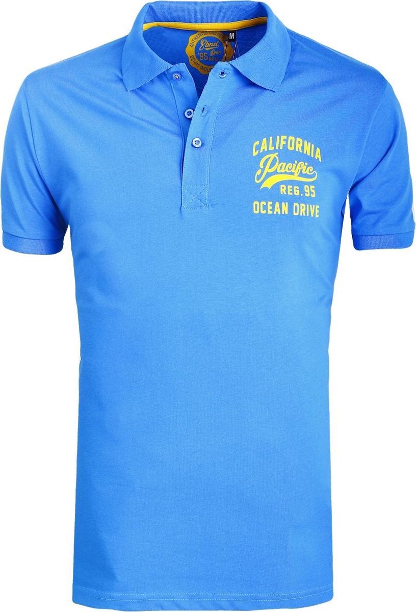 E-bound Polo Shirt Heren Met California Pacific Print Blauw - L