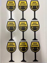 Houd afstand |wijn - tafelsticker 10 cm - 6 stuks - corona sticker - vloersticker - 10cm -geel zwart- 100 mm - corona stickers - waarschuwingsstickers - antislip - covid-19-sticker