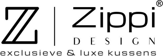 Logo Zippi Design avec le texte 'coussins exclusifs & luxueux'.