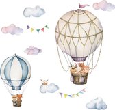 BaykaDecor - Muursticker voor Kinderkamer - Decoratie - Dieren in Luchtballon Wandsticker - Pastelkleuren - Babykamer - 87 x 90 cm