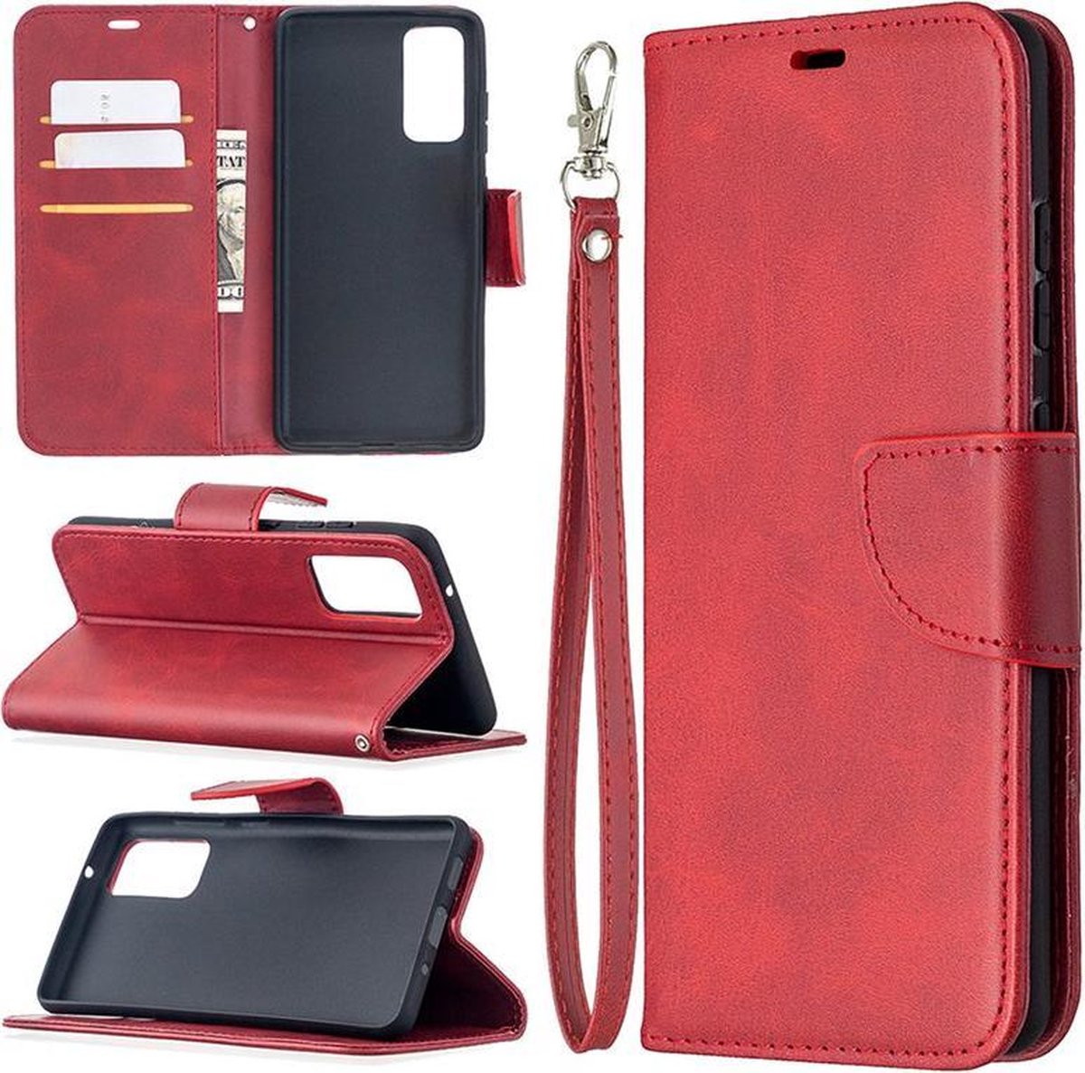 MobyDefend Hoesje - Geschikt voor Samsung Galaxy S20 FE - Wallet Book Case Met Koord - Rood