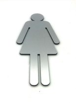 Deurbordje - WC bordje - WC - Toiletbord - Bordje - RVS Look - Pictogram - Dames –  Vrouw - Zelfklevend - 150 mm x 65 mm x 1,6 mm - 5 Jaar Garantie