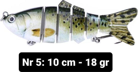 Foto: Realistische kunstaas multiplaza met 6 swimbait segmenten 10 cm 18 gram lokaas hengelsport vissen snoek 3d ogen levendig roofvissen