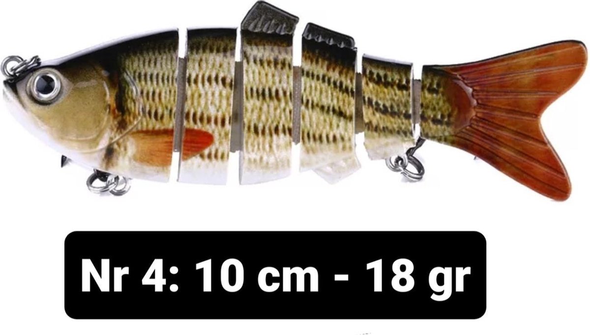 Realistische kunstaas "Multiplaza" met 6 swimbait - segmenten 10 cm - 18 gram - Lokaas - Hengelsport - vissen - snoek - 3d ogen - levendig -