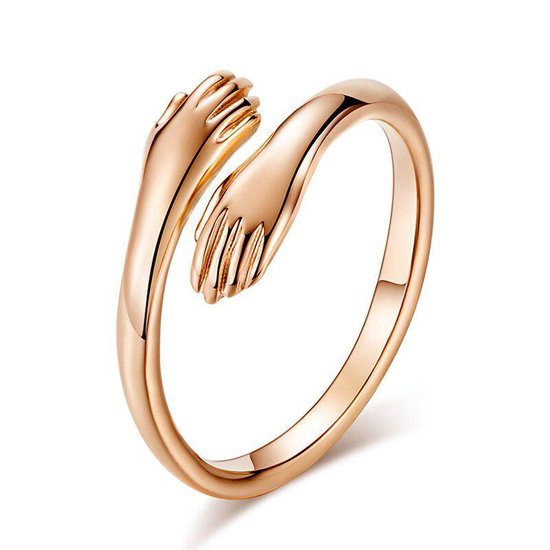 24/7 Jewelry Collection Knuffel Ring - Knuffelring - Handen - Handjes - Vriendschapsring - Hug - Verstelbaar - Verstelbare Ring - Rosé Goudkleurig