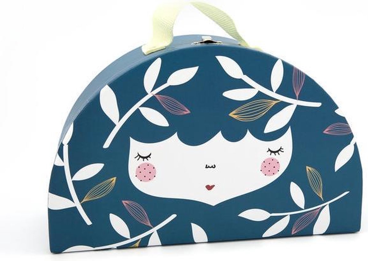 Bol.com Yuunaa Koffer Bloemenmeisje Groot Blauw - 18 x 28 cm, 10 cm hoog - donker oudblauw - halfrond - kinderkoffer aanbieding