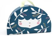 Yuunaa Koffer Bloemenmeisje Groot Blauw - 18 x 28 cm, 10 cm hoog - donker oudblauw - halfrond - kinderkoffer