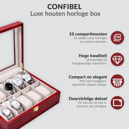 Horloge box voor uw juwelen en sieraden - 10 compartimenten met kussentjes  - Hout | bol.com