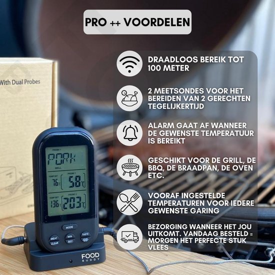 Horizontaal Zeeslak Kreek Movi PRO++ - Vleesthermometer - BBQ thermometer – Kamado - Oventhermometer  -... | bol.com