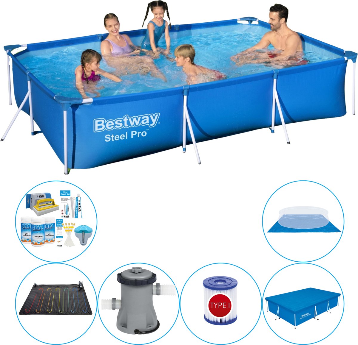 Steel Pro Rechthoekig 300x201x66 cm - Zwembad Combi Deal