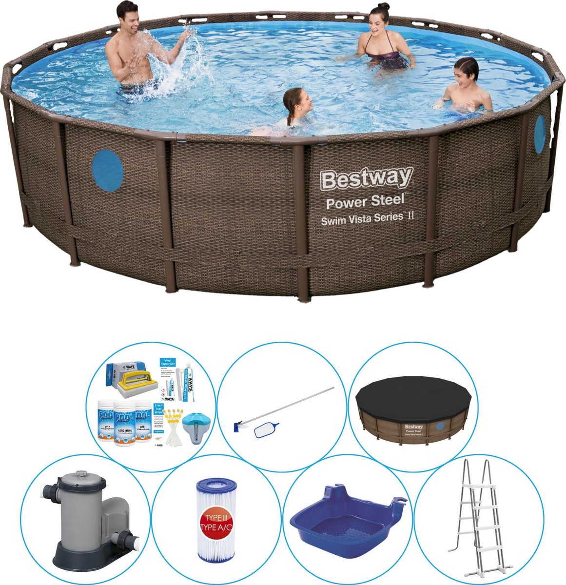 Bestway Power Steel Swim Vista ROND 488x122 cm - Zwembad Set