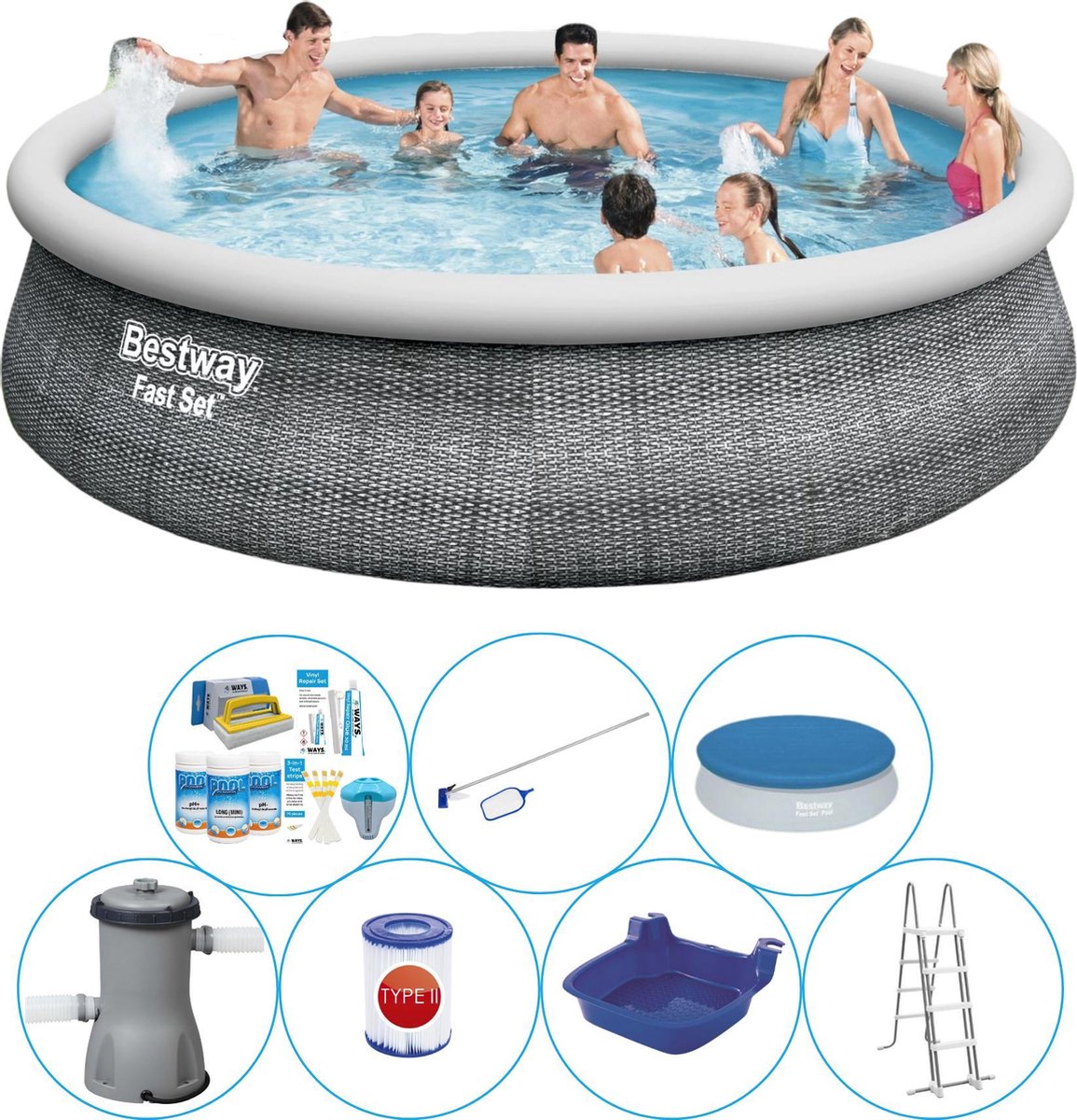 Fast Set Rattan Rond 457x107 cm - Slimme Zwembad Deal