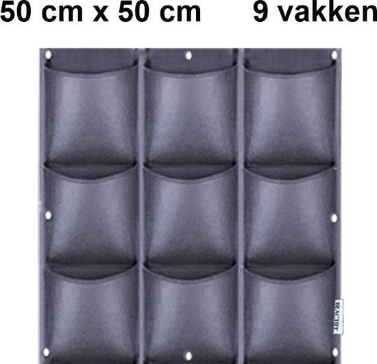 Verticale tuin met 9 grote vakken - 50cm x 50cm- hangende tuin - zwart - zwarte wand - groene muur - verticale moestuin zakken - plantenhanger balkon - plantenbak - plantenzak, 0.5 x 0.5 meter Beactiff®