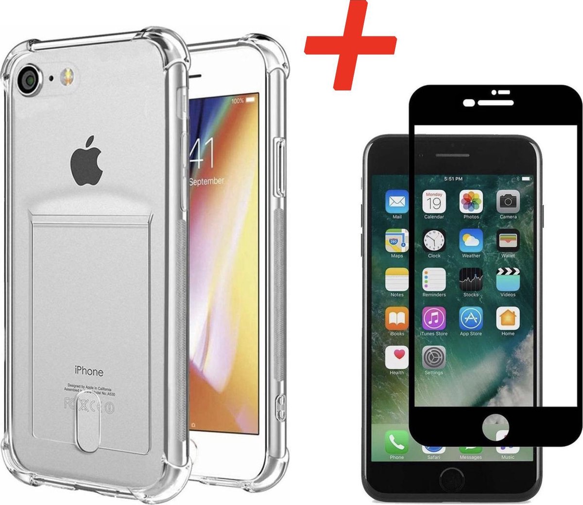 Geschikt voor YPCd® Apple iPhone 7 - 8 Pasjeshouder - Shock Case Transparant