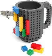 Build on Brick Mug - grijs - 350 ml - bouw je eigen mok met bouwsteentjes - BPA vrije drinkbeker cadeau voor kinderen of volwassenen - koffie thee limonade of andere dranken - pennenbeker - creatief accessoire voor op bureau
