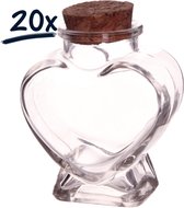 24x glazen potje hart in glas met kurk | (8x6x4)cm | bewaarpotjes | voorraadpotje | parfum | decoratie | hobby | knutsel | bruidsuiker - doopsuiker - suikerbonen - dragees - bloeme
