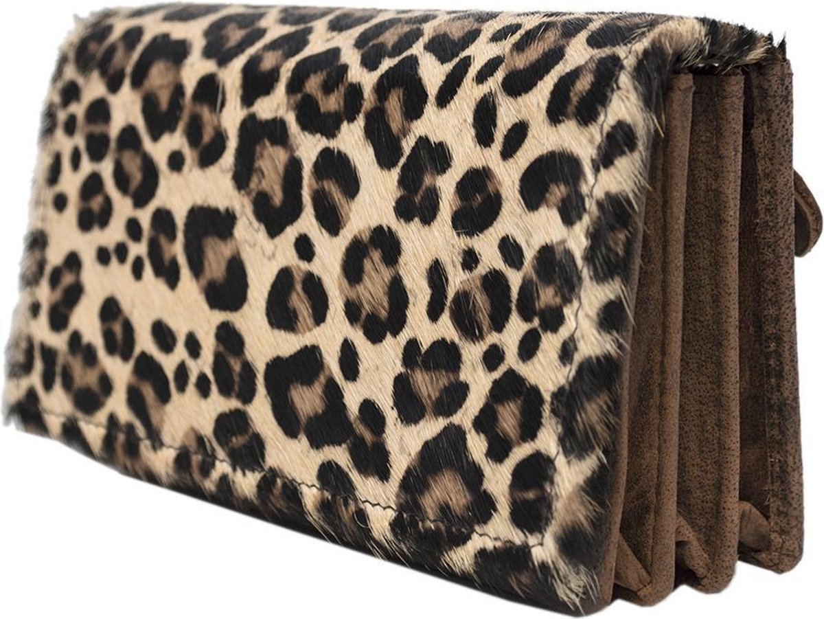 Portemonnee Dames Leer RFID – Leren Dames Portemonnee Donkerbruin - Met Dierenprint - Anti-Skim Bescherming