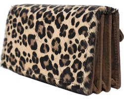Portemonnee Dames Leer RFID – Leren Dames Portemonnee Donkerbruin - Met Dierenprint - Anti-Skim Bescherming