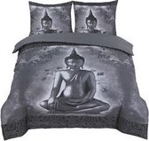 Housse de couette Cotton Club Buddha Grijs - 1 personne - 140x200 / 220 cm + 1 taie d'oreiller 60 x 70 cm
