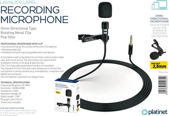 vertaling Formulering Is Platinet omni-directionele microfoon met clip en pop-filter, kabel 1,5 m |  bol.com