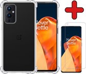 OnePlus 9 Hoesje Transparant Siliconen Shockproof Case Met Screenprotector - OnePlus 9 Hoes Silicone Shock Proof Cover Met Screenprotector