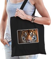 Dieren tasje met tijgers foto - zwart - voor volwassenen - natuur / tijger cadeau tas