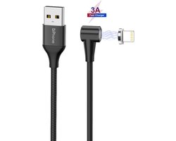 DrPhone Pro Series Lightning Magnetische Oplaadkabel – 90° Haaks – 360° Draaibaar – Tot 3A - Geschikt Voor iPhone / iPad / iPod - 2 Meter - Zwart