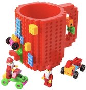 Build on Brick Mug - rood- 350 ml - bouw je eigen mok met bouwsteentjes - BPA vrije drinkbeker cadeau voor kinderen of volwassenen - koffie thee limonade of andere dranken - pennen